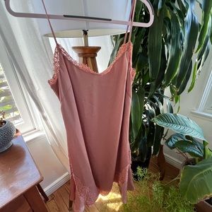 Banana Republic Pink Silk Slip Lace Trim